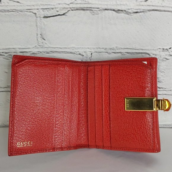 'GUCCI' 'CINGHIALE MACULATO~ROSSO' LEATHER GOLD BUCKLE TRIFOLD WALLET, BOX & BAG - Picture 5 of 16